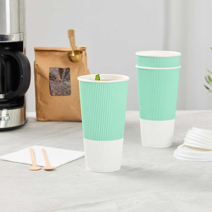 Restpresso 20 oz Light Green Paper Coffee Cup - Ripple Wall - 3 1/2" x 3 1/2" x 6 1/4" - 250 count box