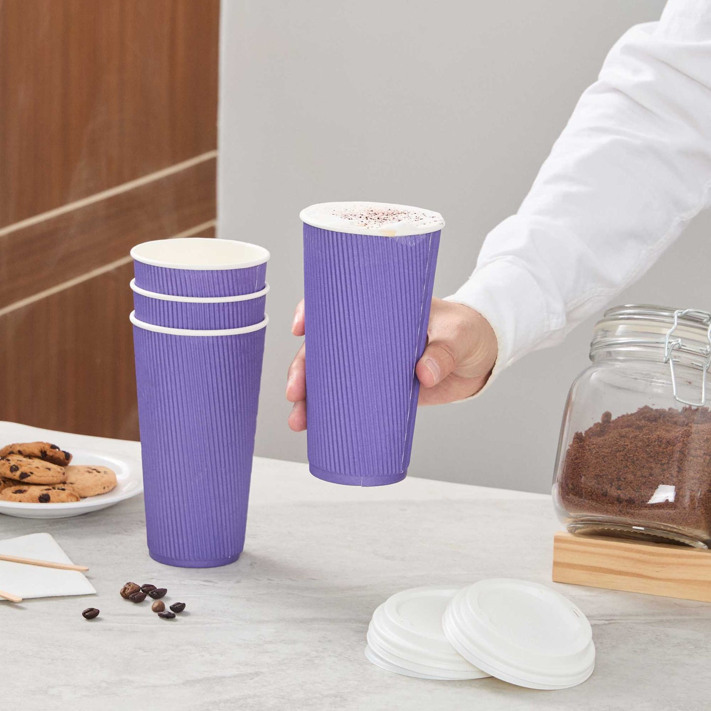 Restpresso 20 oz Royal Purple Paper Coffee Cup - Ripple Wall - 3 1/2" x 3 1/2" x 6 1/4" - 250 count box
