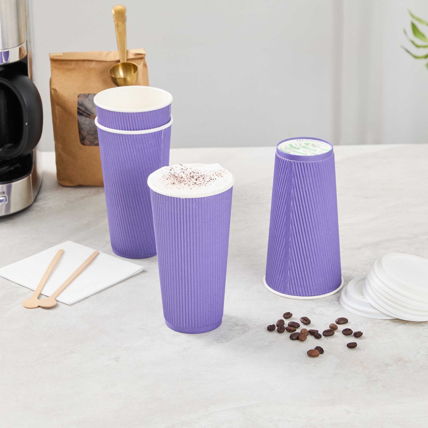 Restpresso 20 oz Royal Purple Paper Coffee Cup - Ripple Wall - 3 1/2" x 3 1/2" x 6 1/4" - 250 count box