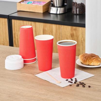 Restpresso 20 oz Red Paper Coffee Cup - Ripple Wall - 3 1/2" x 3 1/2" x 6 1/4" - 10 count box