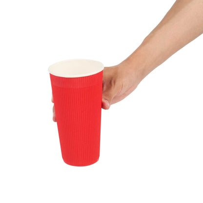 Restpresso 20 oz Red Paper Coffee Cup - Ripple Wall - 3 1/2" x 3 1/2" x 6 1/4" - 250 count box