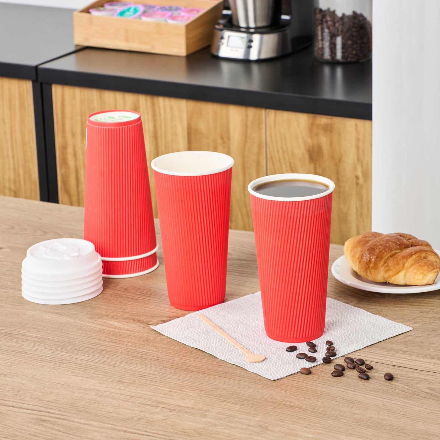 Restpresso 20 oz Red Paper Coffee Cup - Ripple Wall - 3 1/2" x 3 1/2" x 6 1/4" - 250 count box