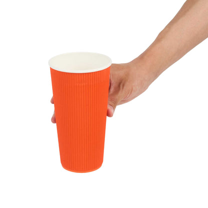Restpresso 20 oz Tangerine Paper Coffee Cup - Ripple Wall - 3 1/2" x 3 1/2" x 6 1/4" - 250 count box