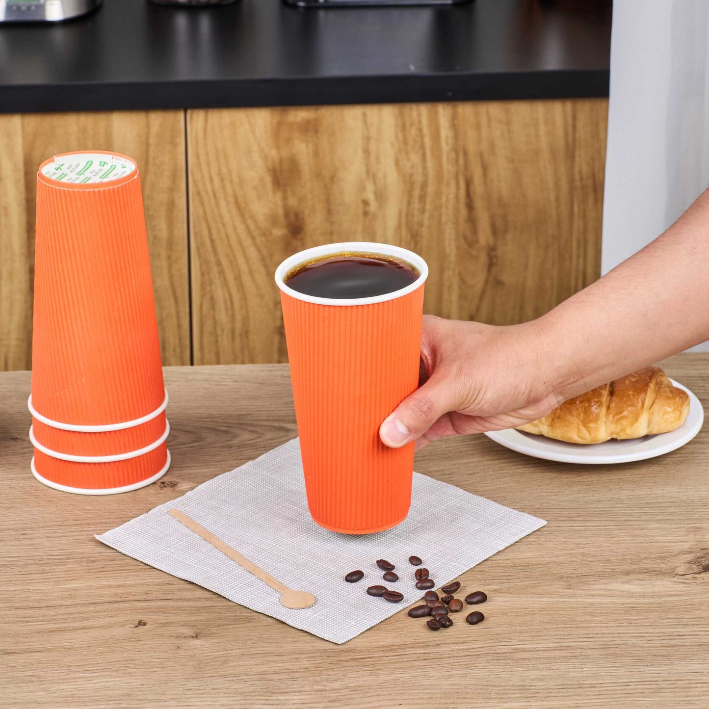 Restpresso 20 oz Tangerine Paper Coffee Cup - Ripple Wall - 3 1/2" x 3 1/2" x 6 1/4" - 250 count box