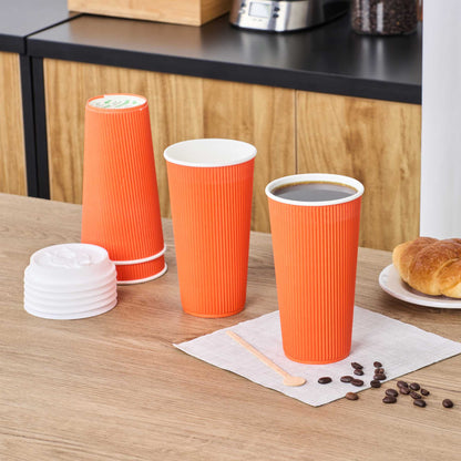 Restpresso 20 oz Tangerine Paper Coffee Cup - Ripple Wall - 3 1/2" x 3 1/2" x 6 1/4" - 250 count box