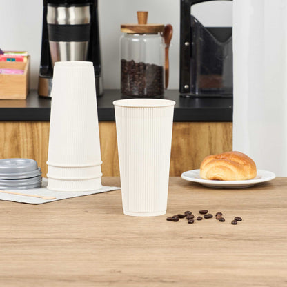 Restpresso 20 oz White Paper Coffee Cup - Ripple Wall - 3 1/2" x 3 1/2" x 6 1/4" - 10 count box