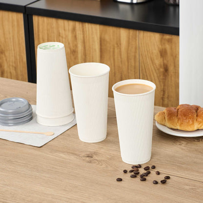 Restpresso 20 oz White Paper Coffee Cup - Ripple Wall - 3 1/2" x 3 1/2" x 6 1/4" - 10 count box