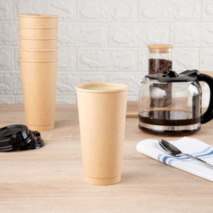 Restpresso 20 oz Natural Paper Unbleached Coffee Cup - Single Wall - 3 1/2" x 3 1/2" x 6 1/4" - 250 count box