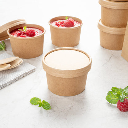 Coppetta Round Kraft Paper To Go Cup Lid - Fits 5 oz - 3 1/2" x 3 1/2" x 1/2" - 200 count box