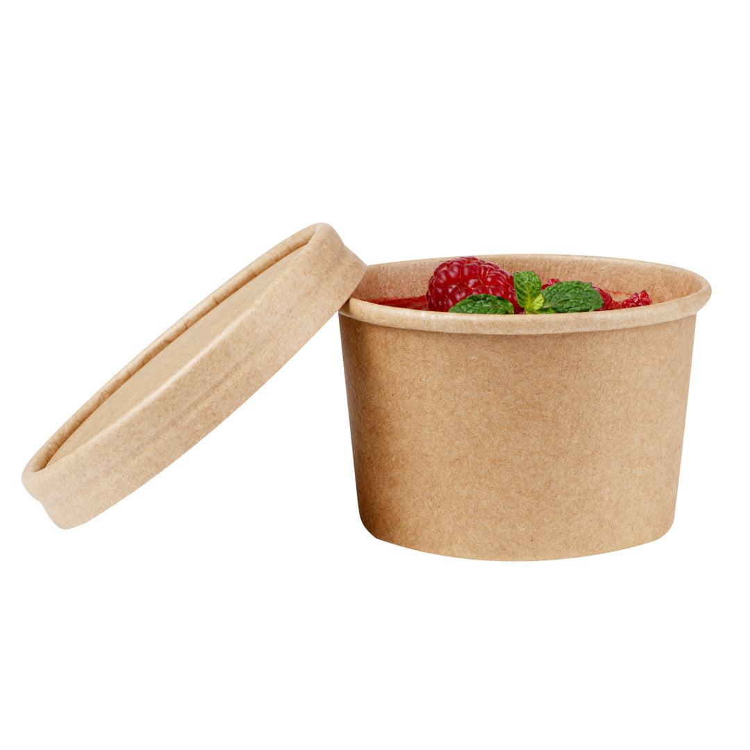 Coppetta Round Kraft Paper To Go Cup Lid - Fits 5 oz - 3 1/2" x 3 1/2" x 1/2" - 200 count box
