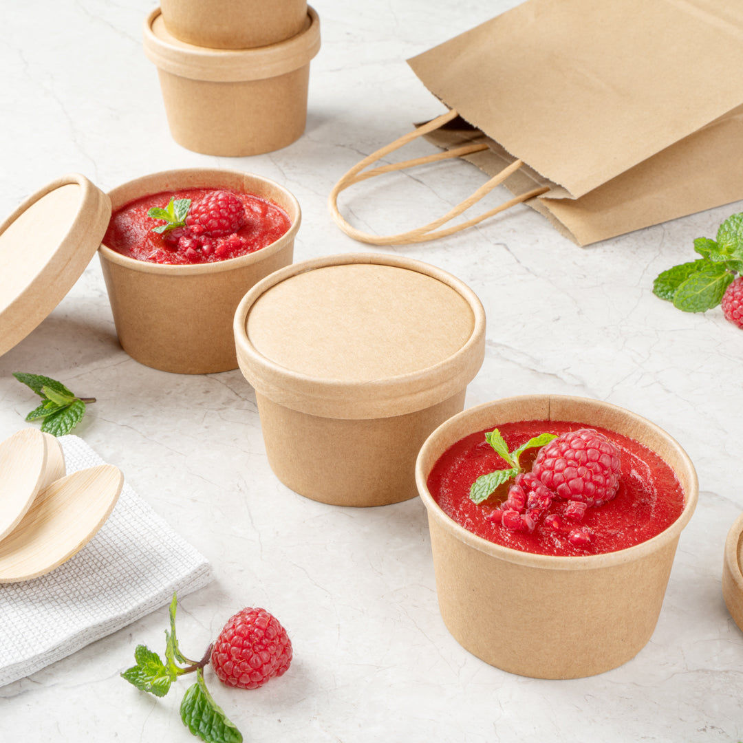 Coppetta Round Kraft Paper To Go Cup Lid - Fits 5 oz - 3 1/2" x 3 1/2" x 1/2" - 200 count box