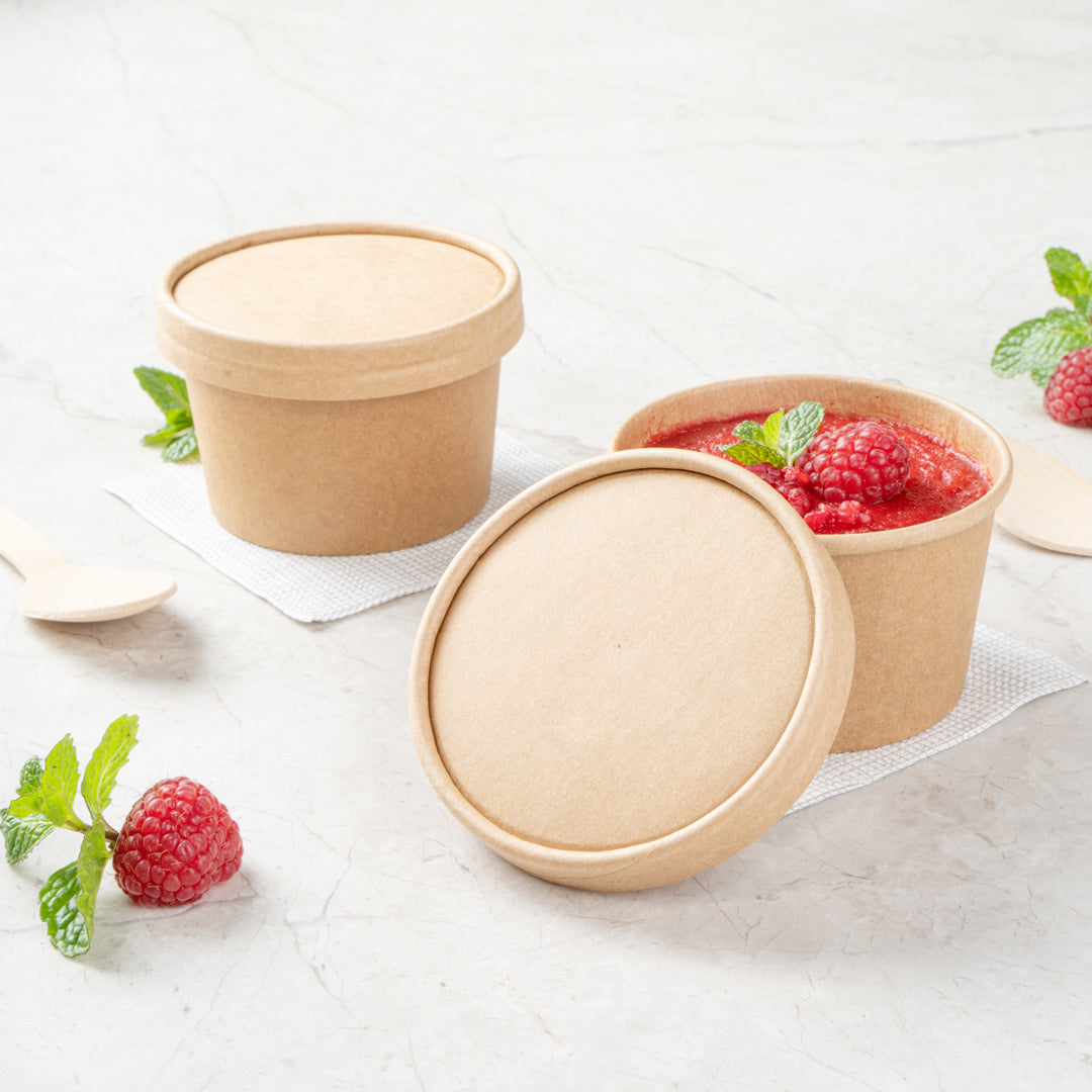 Coppetta Round Kraft Paper To Go Cup Lid - Fits 5 oz - 3 1/2" x 3 1/2" x 1/2" - 200 count box