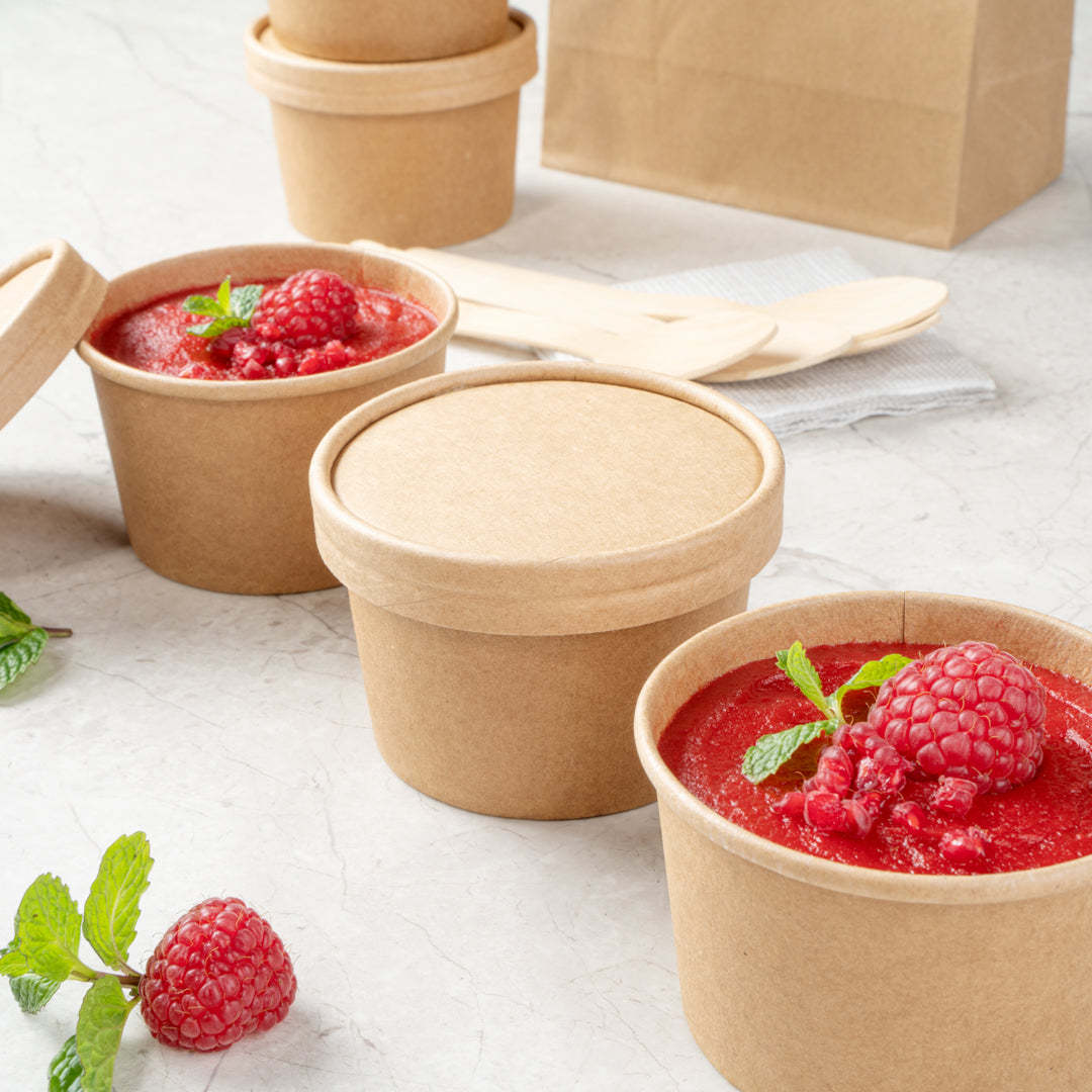 Coppetta Round Kraft Paper To Go Cup Lid - Fits 5 oz - 3 1/2" x 3 1/2" x 1/2" - 200 count box