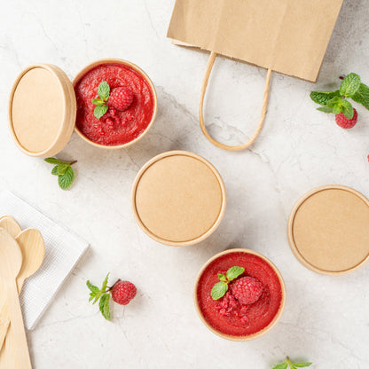 Coppetta Round Kraft Paper To Go Cup Lid - Fits 5 oz - 3 1/2" x 3 1/2" x 1/2" - 200 count box