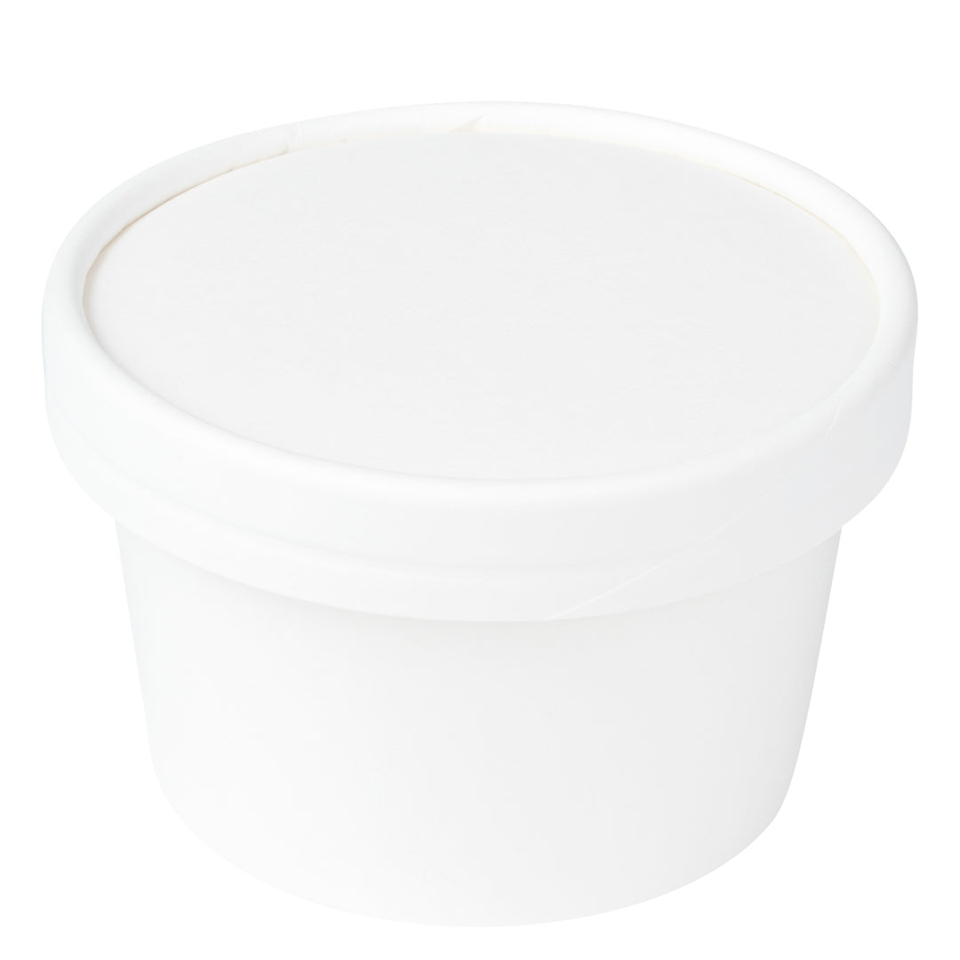 Coppetta Round White Paper To Go Cup Lid - Fits 5 oz - 3 1/2" x 3 1/2" x 1/2" - 50 count box