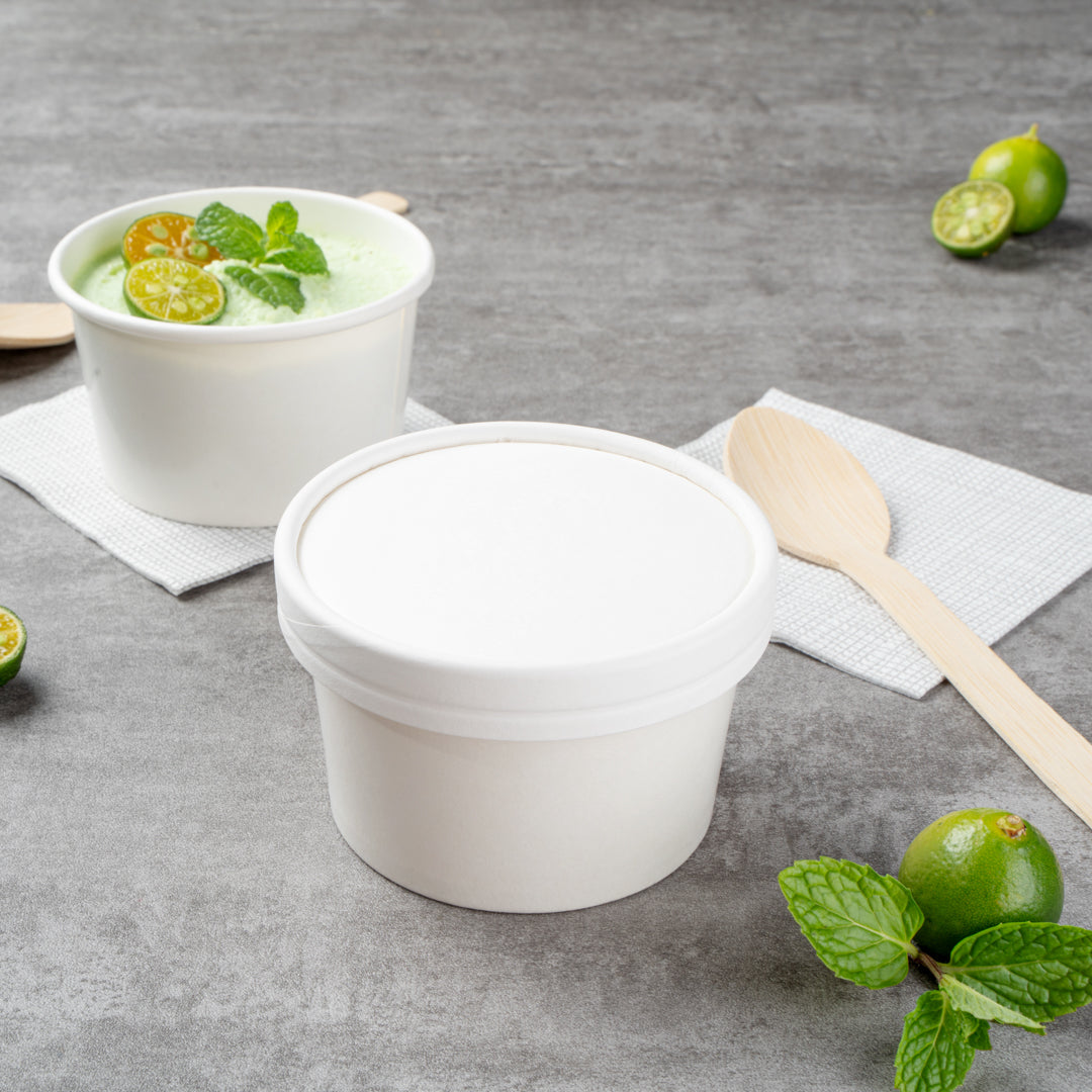 Coppetta Round White Paper To Go Cup Lid - Fits 5 oz - 3 1/2" x 3 1/2" x 1/2" - 50 count box