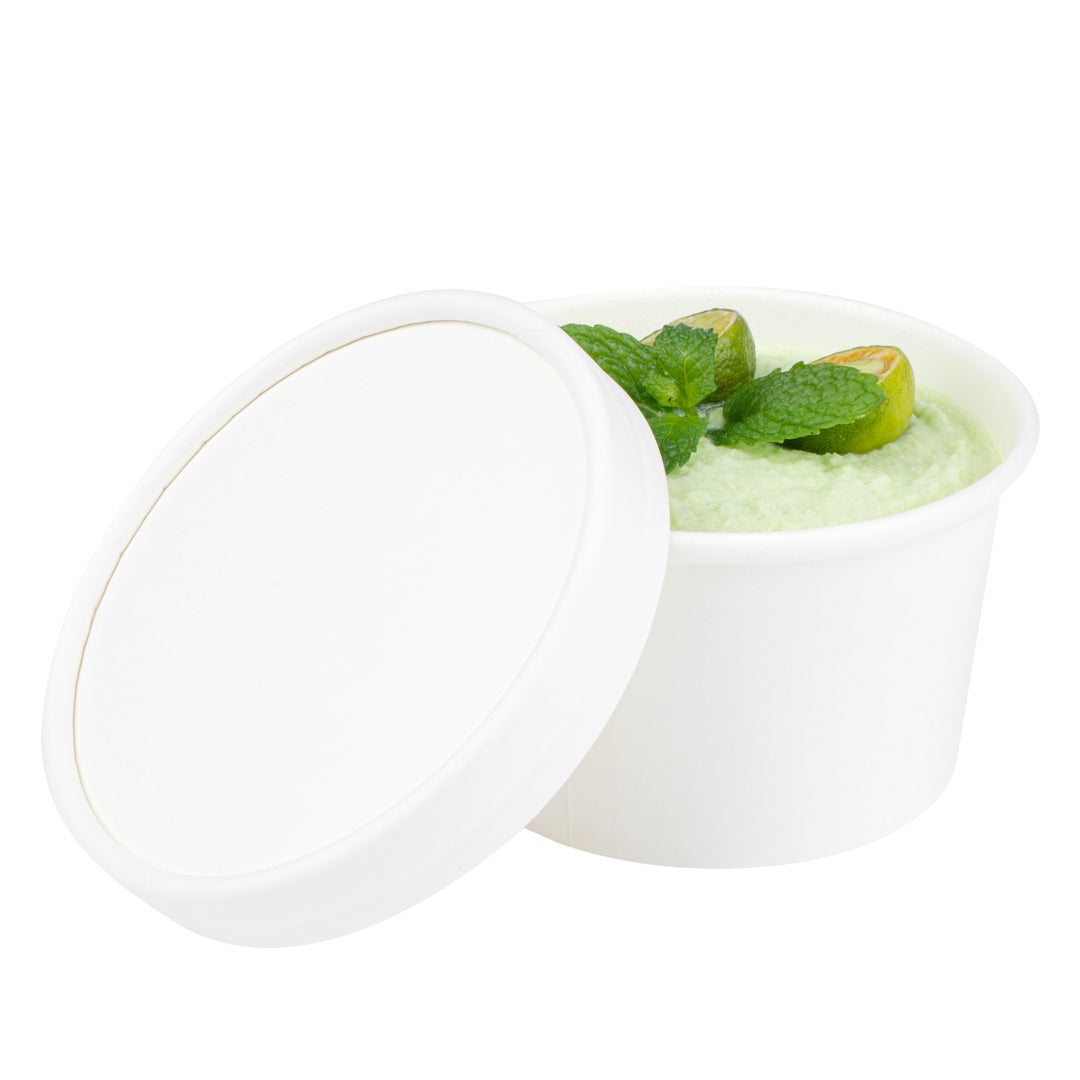 Coppetta Round White Paper To Go Cup Lid - Fits 5 oz - 3 1/2" x 3 1/2" x 1/2" - 200 count box