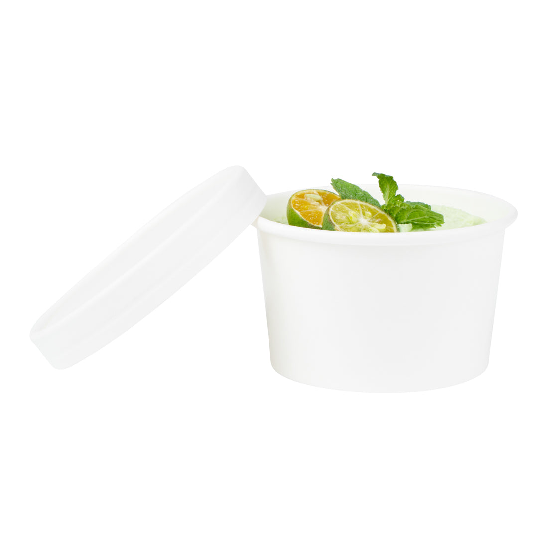 Coppetta Round White Paper To Go Cup Lid - Fits 5 oz - 3 1/2" x 3 1/2" x 1/2" - 200 count box