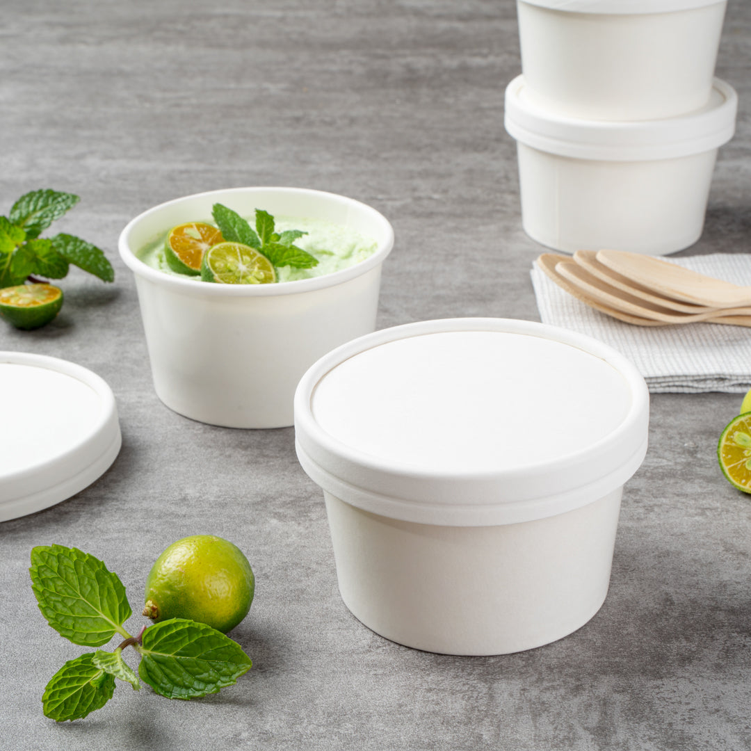 Coppetta Round White Paper To Go Cup Lid - Fits 5 oz - 3 1/2" x 3 1/2" x 1/2" - 200 count box