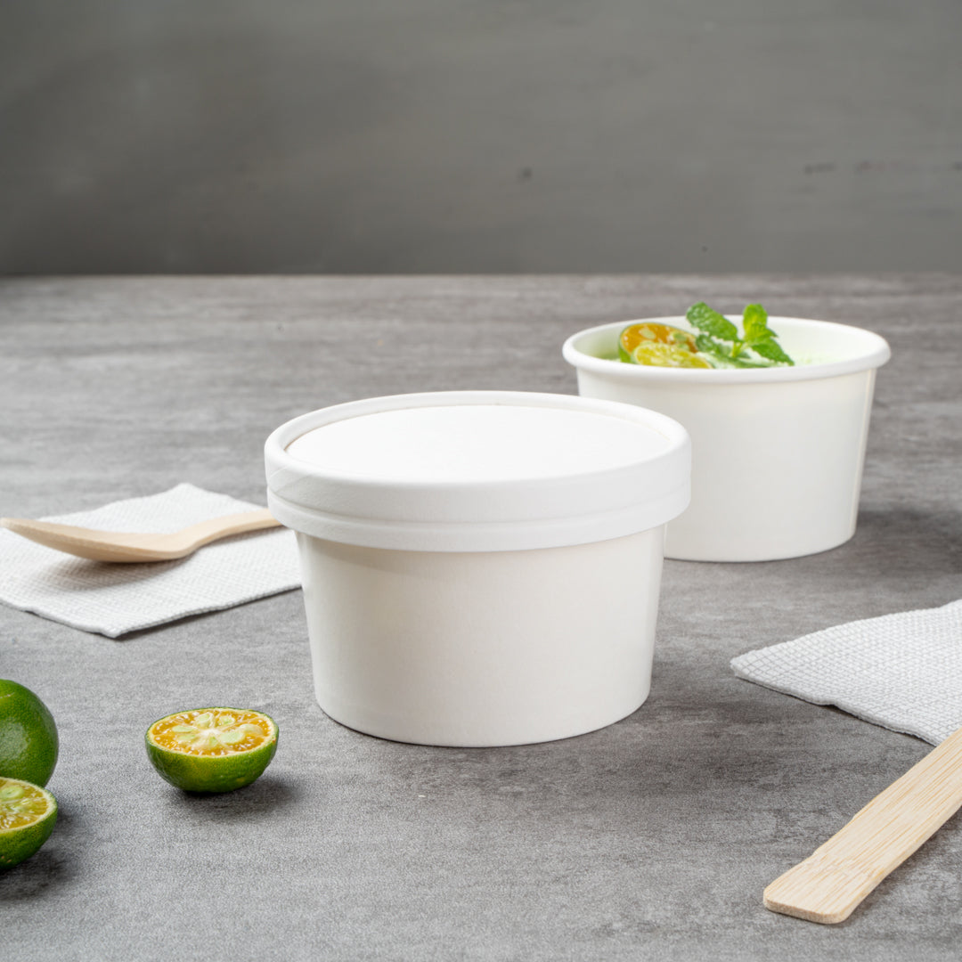 Coppetta Round White Paper To Go Cup Lid - Fits 5 oz - 3 1/2" x 3 1/2" x 1/2" - 200 count box