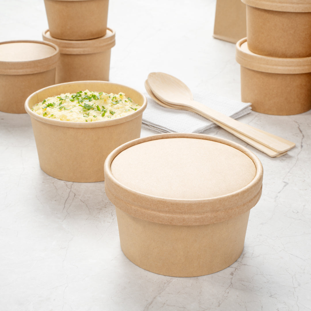 Coppetta Round Kraft Paper To Go Cup Lid - Fits 8 oz - 3 3/4" x 3 3/4" x 1/2" - 50 count box