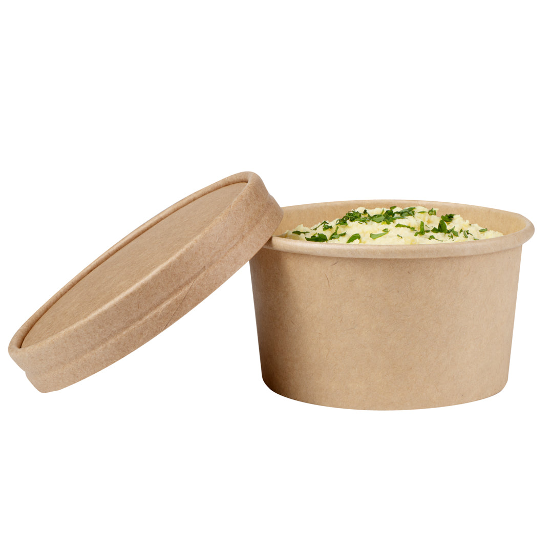 Coppetta Round Kraft Paper To Go Cup Lid - Fits 8 oz - 3 3/4" x 3 3/4" x 1/2" - 50 count box