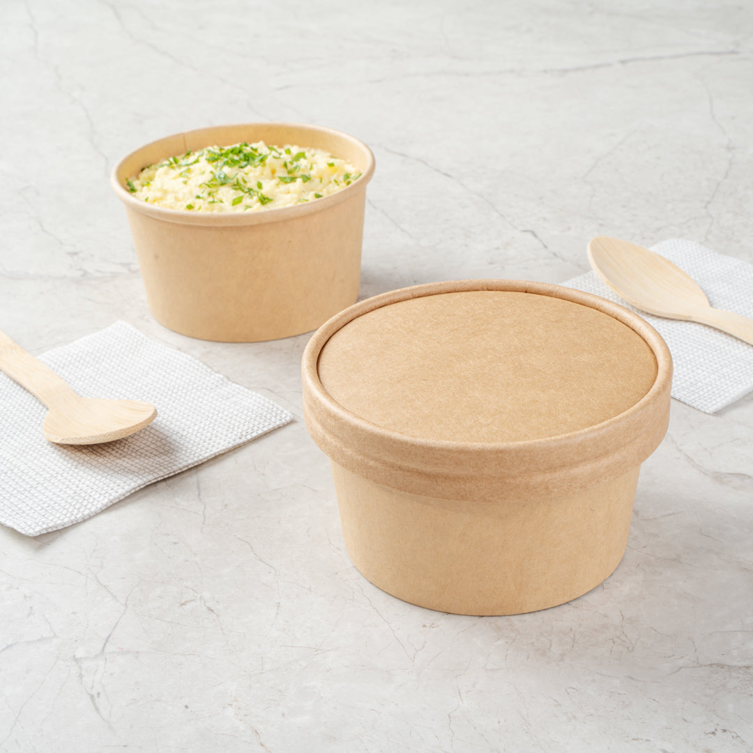 Coppetta Round Kraft Paper To Go Cup Lid - Fits 8 oz - 3 3/4" x 3 3/4" x 1/2" - 50 count box