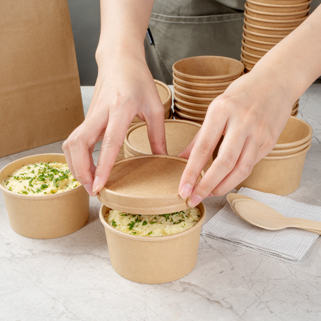 Coppetta Round Kraft Paper To Go Cup Lid - Fits 8 oz - 3 3/4" x 3 3/4" x 1/2" - 50 count box