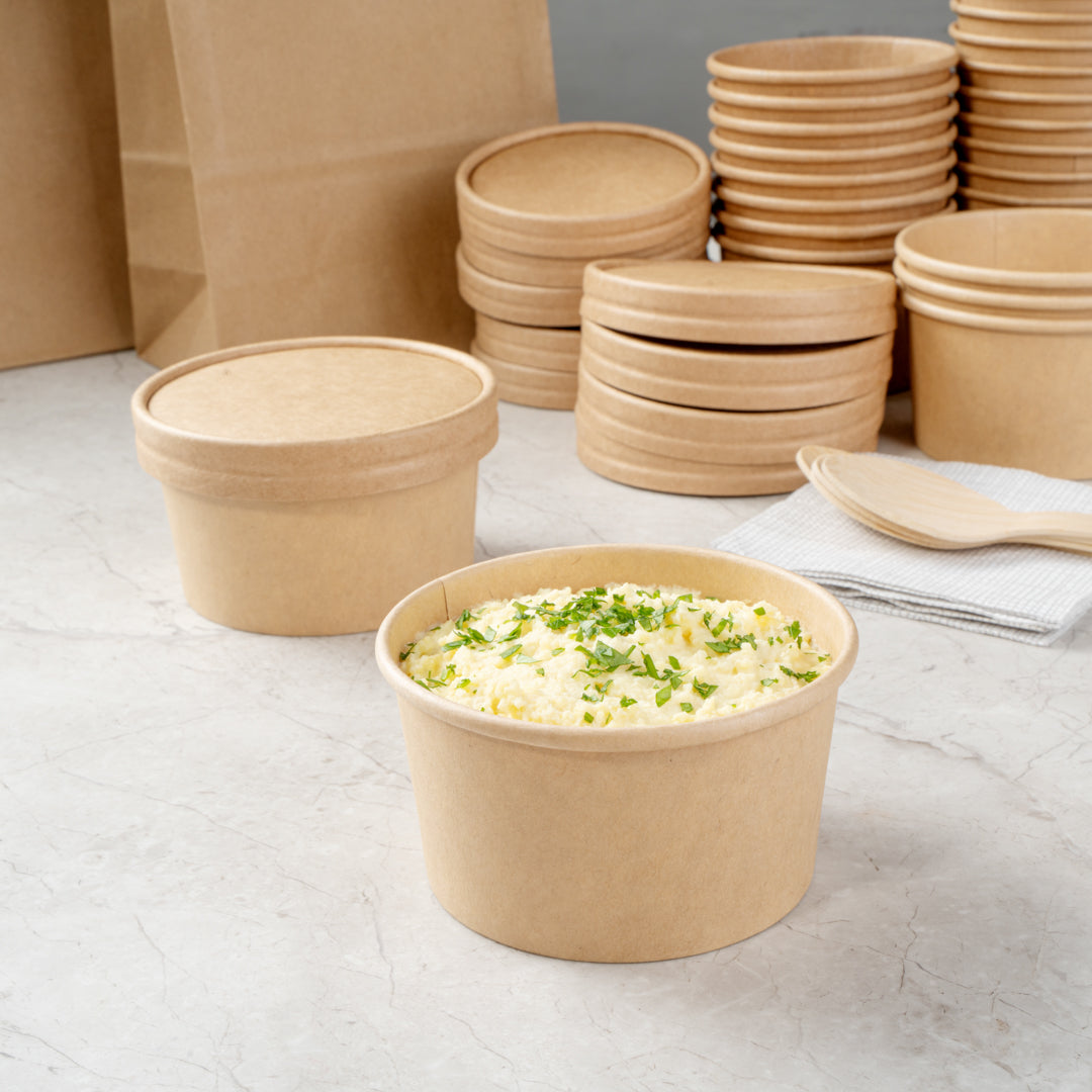 Coppetta Round Kraft Paper To Go Cup Lid - Fits 8 oz - 3 3/4" x 3 3/4" x 1/2" - 50 count box