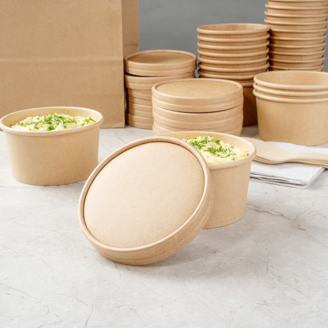 Coppetta Round Kraft Paper To Go Cup Lid - Fits 8 oz - 3 3/4" x 3 3/4" x 1/2" - 50 count box