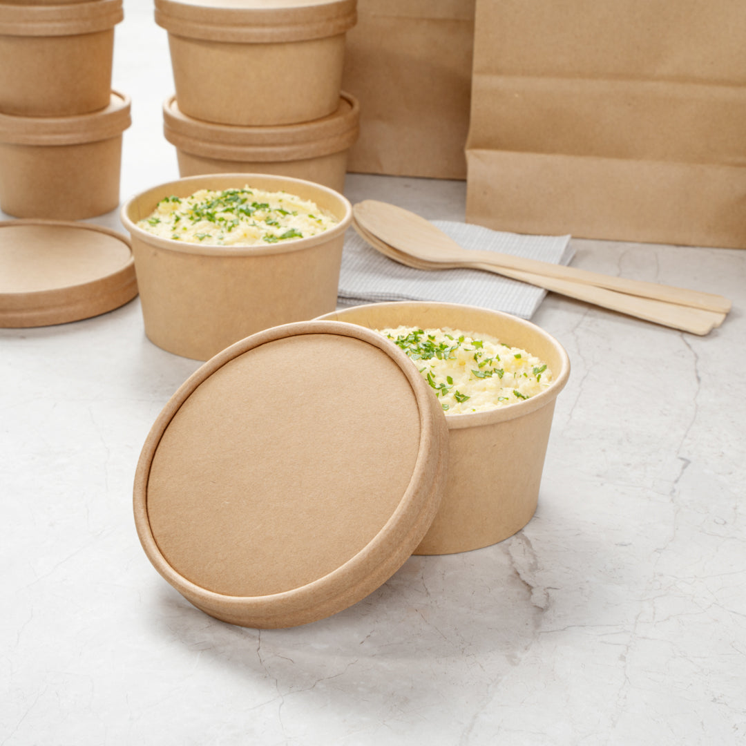 Coppetta Round Kraft Paper To Go Cup Lid - Fits 8 oz - 3 3/4" x 3 3/4" x 1/2" - 200 count box