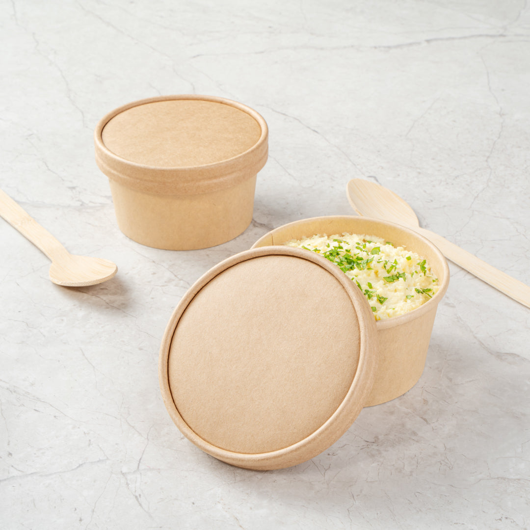 Coppetta Round Kraft Paper To Go Cup Lid - Fits 8 oz - 3 3/4" x 3 3/4" x 1/2" - 200 count box