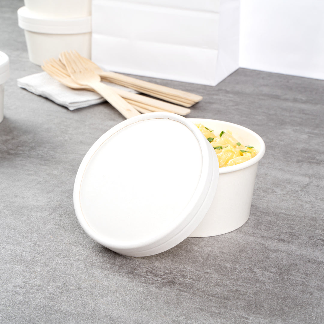 Coppetta Round White Paper To Go Cup Lid - Fits 8 oz - 50 count box
