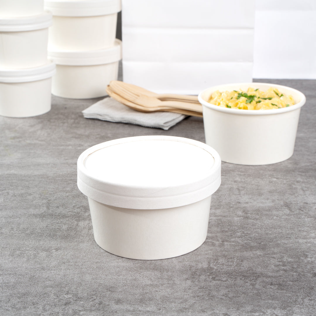 Coppetta Round White Paper To Go Cup Lid - Fits 8 oz - 200 count box