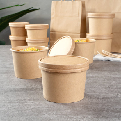 Coppetta Round Kraft Paper To Go Cup Lid - Fits 12 oz - 4" x 4" x 1/2" - 50 count box