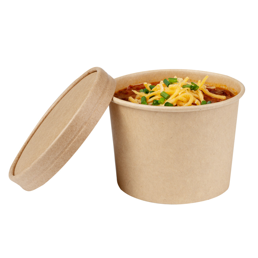 Coppetta Round Kraft Paper To Go Cup Lid - Fits 12 oz - 4" x 4" x 1/2" - 50 count box