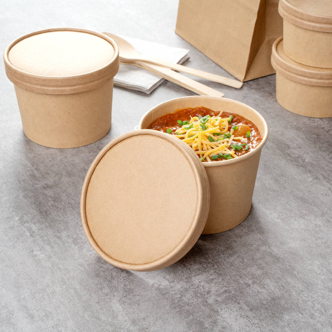 Coppetta Round Kraft Paper To Go Cup Lid - Fits 12 oz - 4" x 4" x 1/2" - 50 count box