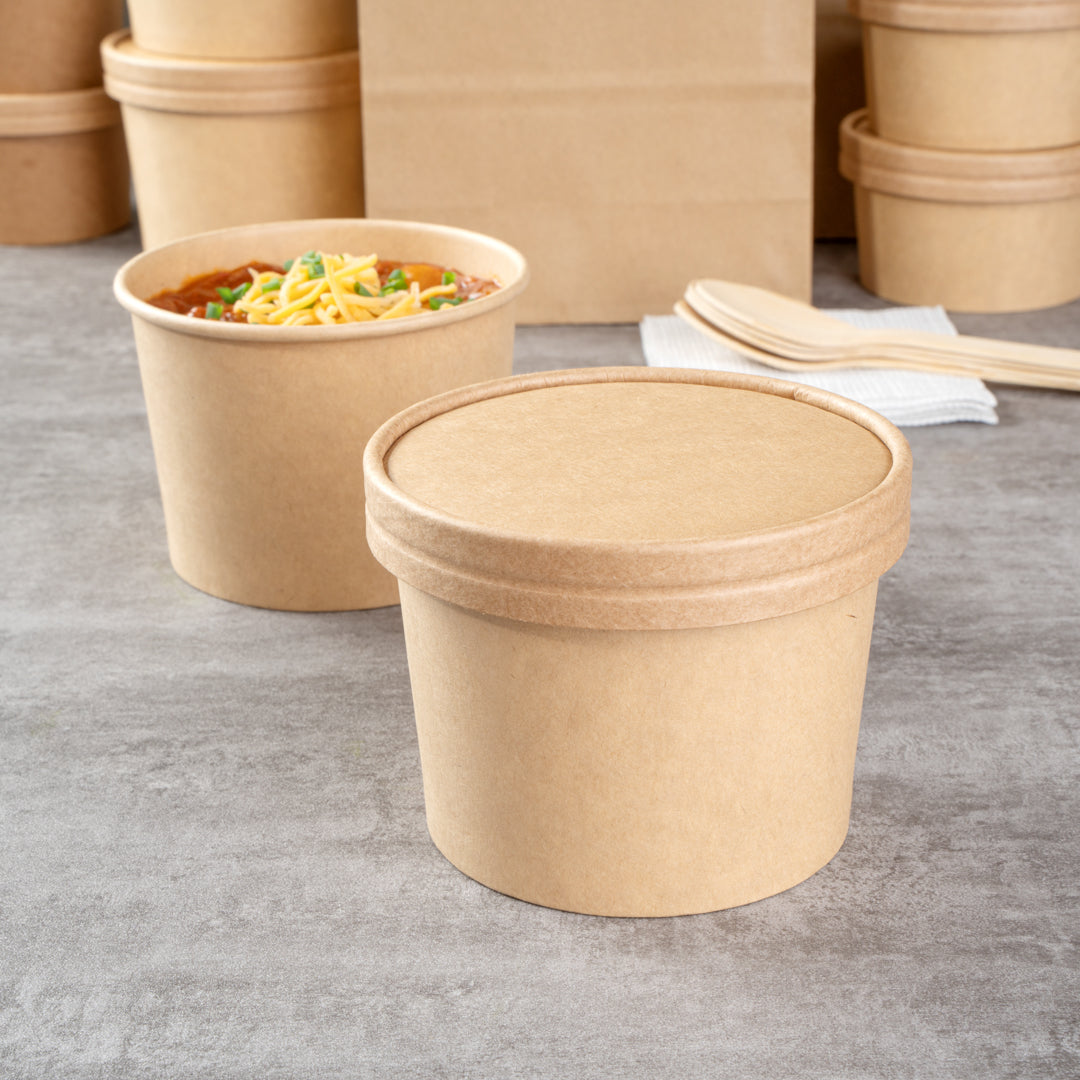Coppetta Round Kraft Paper To Go Cup Lid - Fits 12 oz - 4" x 4" x 1/2" - 200 count box