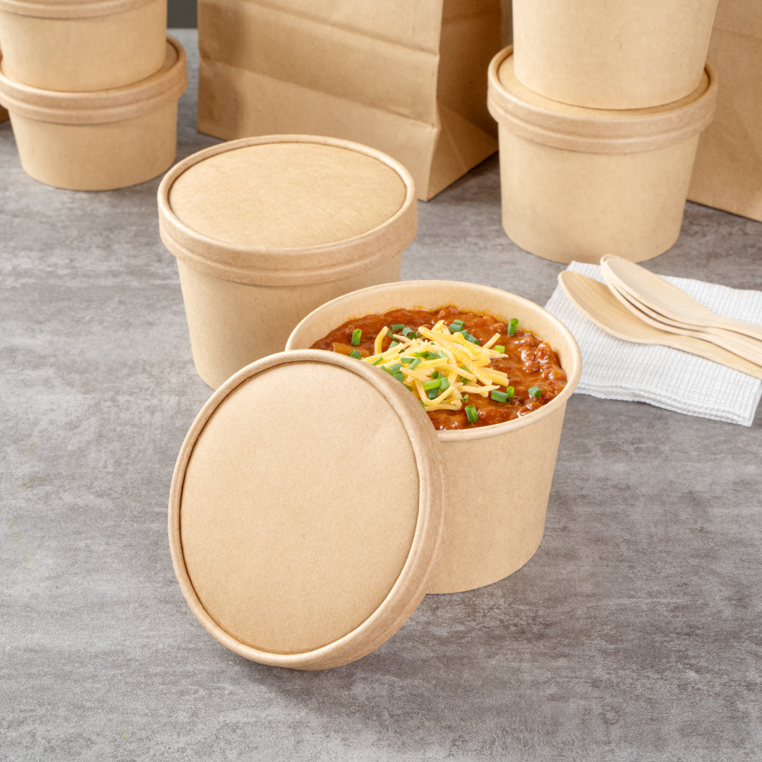 Coppetta Round Kraft Paper To Go Cup Lid - Fits 12 oz - 4" x 4" x 1/2" - 200 count box