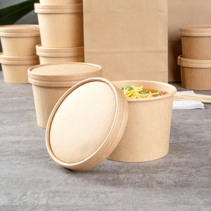 Coppetta Round Kraft Paper To Go Cup Lid - Fits 12 oz - 4" x 4" x 1/2" - 200 count box