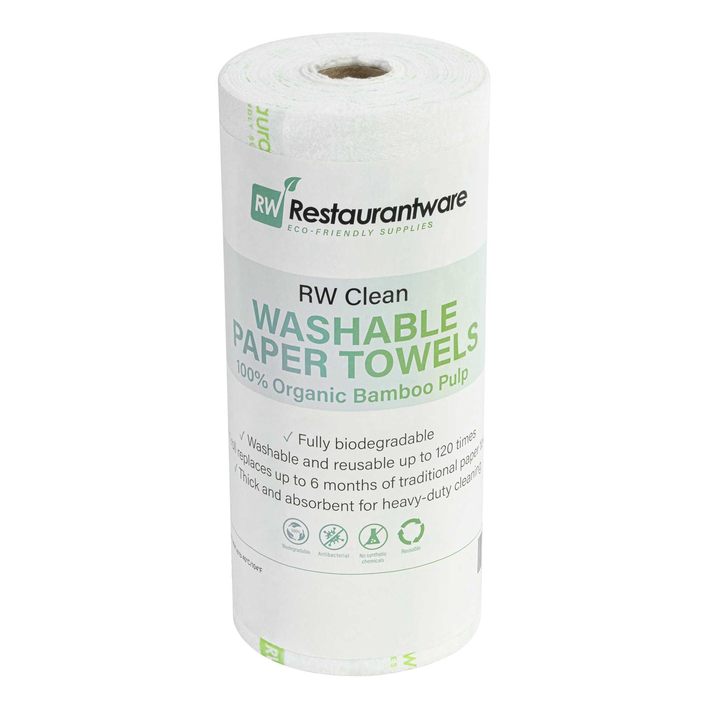 RW Clean White Bamboo Washable Paper Towel Roll - 11" x 11" - 50 Sheets x 10 Rolls