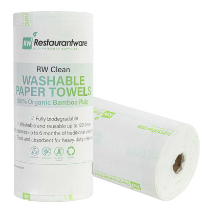 RW Clean White Bamboo Washable Paper Towel Roll - 11" x 11" - 50 Sheets x 10 Rolls