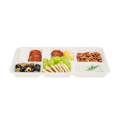 Pulp Tek Rectangle White Sugarcane / Bagasse Large Food Tray - 5 Compartments - 12 1/2" x 8 1/2" x 1" - 100 count box
