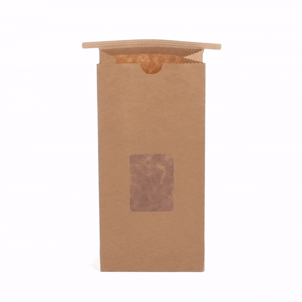 Bag Tek Kraft Paper Bakery / Coffee Tin Tie Bag - with Window - 4 3/4" x 2 1/2" x 9 3/4" - 100 count box