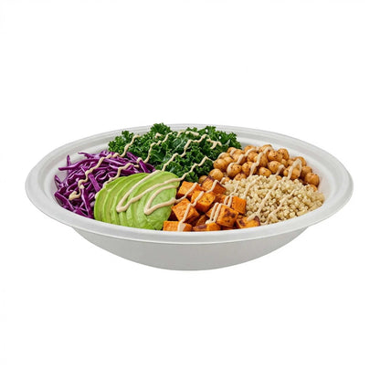 Pulp Tek 32 oz Round White Sugarcane / Bagasse Serving Bowl - 9" x 9" x 2" - 100 count box