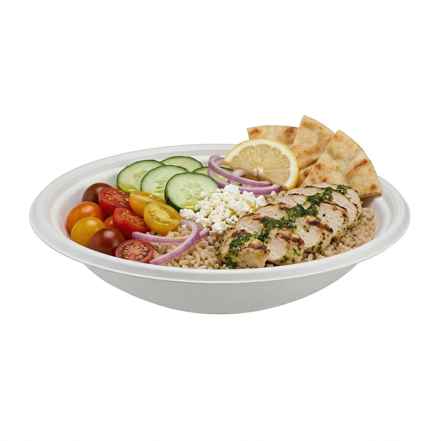 Pulp Tek 32 oz Round White Sugarcane / Bagasse Serving Bowl - 9" x 9" x 2" - 100 count box