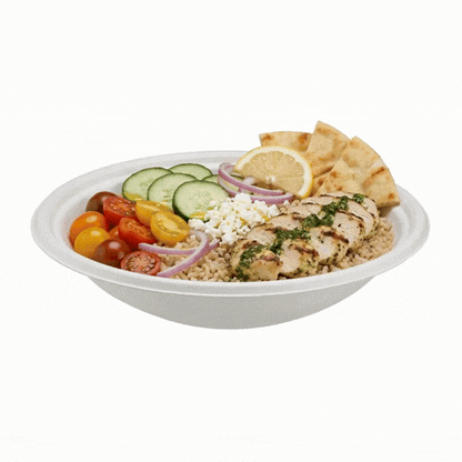 Pulp Tek 32 oz Round White Sugarcane / Bagasse Serving Bowl - 9" x 9" x 2" - 100 count box