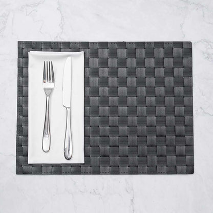 Macroweave Rectangle Black Woven Placemat - 16" x 12" - 6 count box