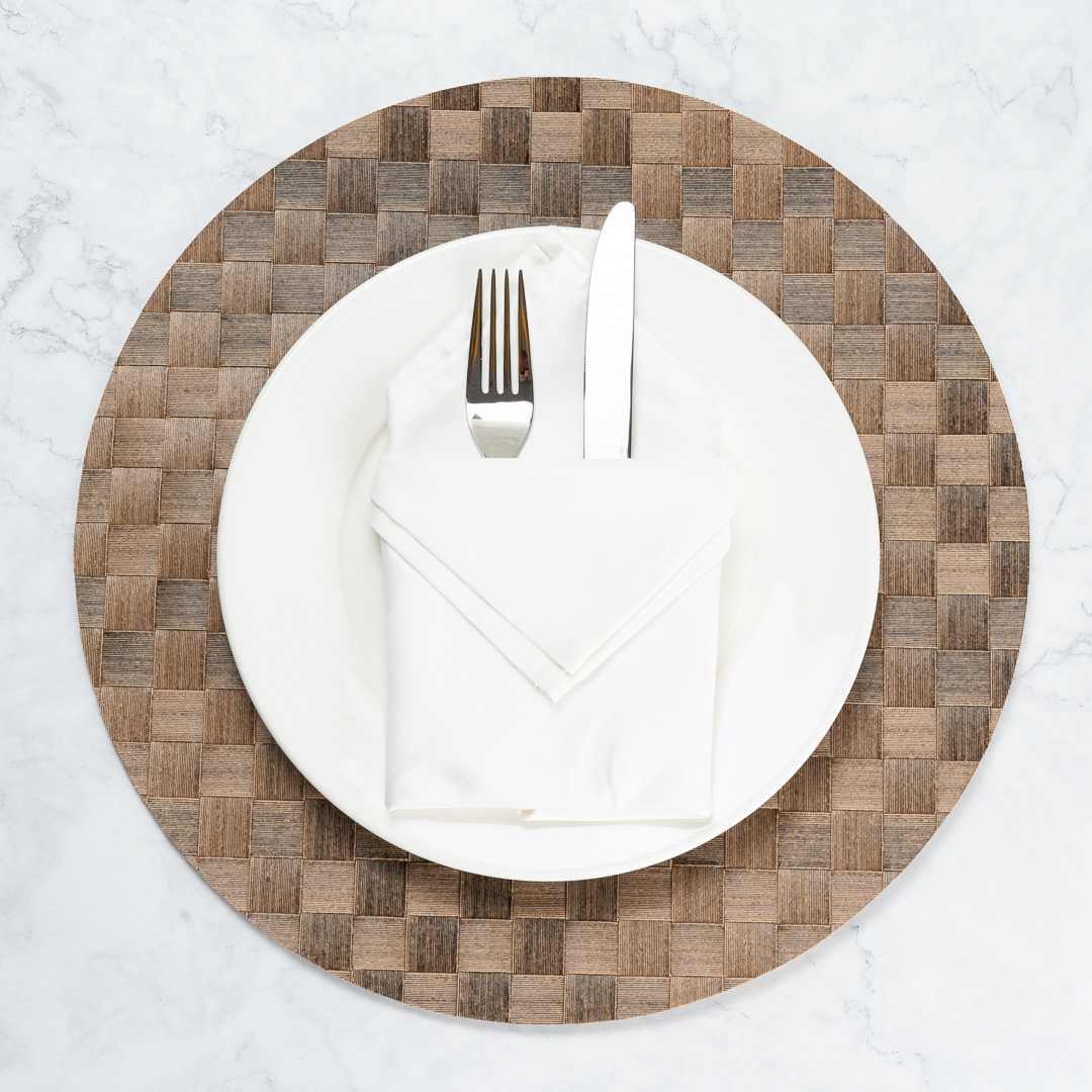 Macroweave Round Brown Placemat - 15" x 15" - 6 count box