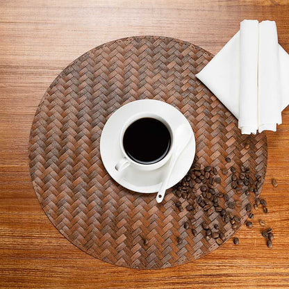 Amalfi Basketweave Woven Round Bronze Pearl Placemat - 15" x 15" - 6 count box
